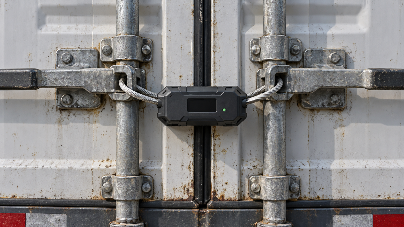 AI illustration: a navigation seal on closed cargo doors