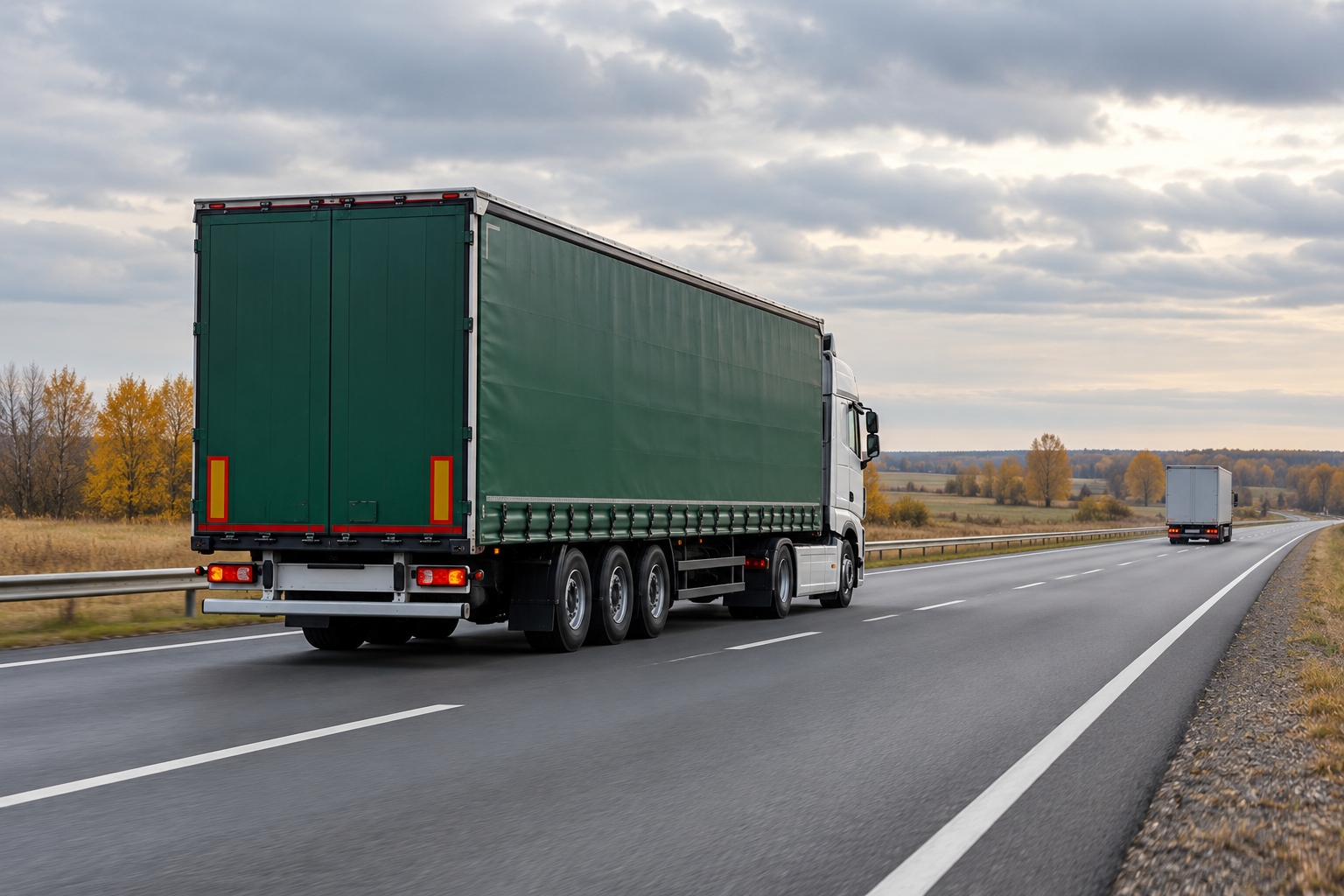 Illustration of a freight truck on a rural highway